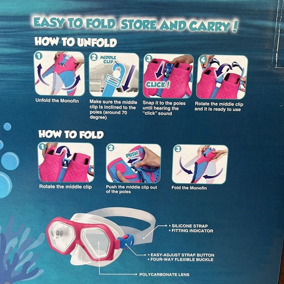 NEW IN BOX Body Glove Kids' Mermaid Fin with Mask Set Pink and Blue - Picture 8 of 8